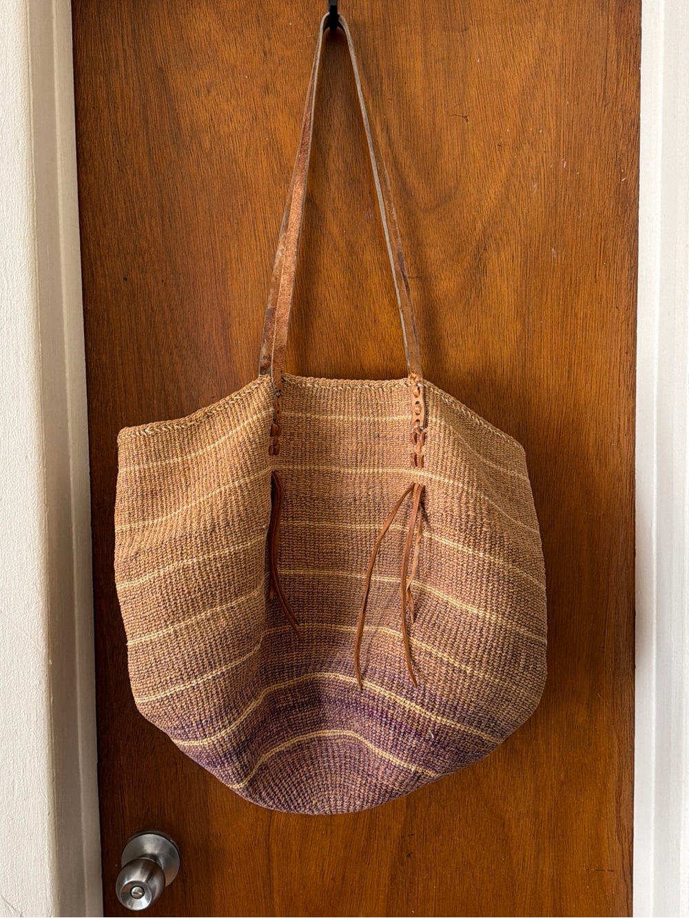 Woven Striped Tote Bag in Brown and Cream
